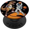 Formula Graphics T-Rex gioca a basket con un astronauta nello spazio PopSockets PopGrip Adesivo