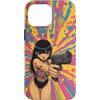 Psychedelic Groovy Custodia per iPhone 16 Pro Max Carino Anime Ragazza con Pistola Grafica Psichedelica