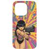 Psychedelic Groovy Custodia per iPhone 15 Pro Carino Anime Ragazza con Pistola Grafica Psichedelica