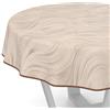 ANRO Tovaglia cerata, lavabile, motivo astratto, colore beige, rotonda, 140 cm, con orlo