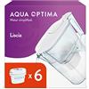 Aqua Optima Liscia Caraffa Filtro Acqua e Cartucce Filtro Acqua 6 x 30 Giorni Evolve+, Capacità 2,5 Litri, per Riduzione di Microplastiche, Cloro, Calcare e Impurità, Bianco