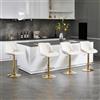 Orirsnug Set di 4 Sgabelli da Bar Alti in Velluto, Sgabelli da Cucina Regolabili in Altezza, Sgabelli da Bar Girevoli a 360° con Schienale e Poggiapiedi, Adatto per Cucine, Bar, Bianco-Gambe dorate