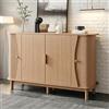 NADEUSAK Credenza 140 x 40 x 88 cm, MDF, bordi curvi, 2 ante scorrevoli, armadio portaoggetti per soggiorno e corridoio, portata fino a 60 kg, mobile in legno naturale