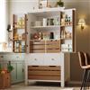 LinoraFurn Armadietto da cucina (80 x 40 x 140 cm), a buffet alto, multiuso a buffet, armadietto per snack, mobili con due ante e cinque cassetti (bianco)