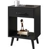YMYNY Comodino, Tavolino da Notte, Tavolino Salotto, Cassetto in Tessuto con Maniglia, Ripiano aperto, Gambe in legno massello, Stile Industriale Rétro, per Camera da Letto, Soggiorno, Nero HST020B
