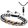 Hion Bracciale in ematite con tripla protezione, 6.5 Inch, Pietra, Agata
