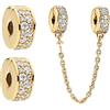 Simphman 925 Sterling Silver Charms Dangles per braccialetti e collana Set di ciondoli con catena di sicurezza con clip dorata Gioielli regalo per le donne ragazza famiglia amica