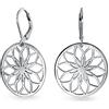Bling Jewelry Orecchini pendenti a forma di fiore con ritaglio rotondo a cerchio geometrico floreale per donne e adolescenti in argento sterling .925 con chiusura a leva.