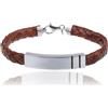Sakrami Bracciale Uomo Pelle Intrecciata Blu, Marrone o Nera con Piastrina in Argento 925 - Scatola Personalizzabile con Dedica Incisa - Gioiello Moderno per Laurea o Anniversario (Marrone)