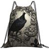 Generic Fashion Borsa Coulisse Vintage Crow Black Flower Sacca Ginnastica Poliestere Zaino da Viaggio per Vacanze Sport Yoga 36X42Cm