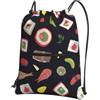YYHHAOFA Zaino con stampa giapponese di sushi nero, con coulisse e cerniera, leggero, impermeabile, con tasca, per viaggi, sport, yoga
