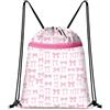 Aurelx Borsa rosa con coulisse, borsa impermeabile in PE con fiocco, grazioso zaino con coulisse per scuola, nuoto, viaggi, spiaggia, borse portatili con coulisse per donne e ragazze