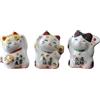 realideas Set di 3 mini statuette giapponesi in ceramica Maneki Neko Lucky Fortune Cat che sventolano la fortuna, ornamenti decorativi per la casa, regali per mamma, fidanzata