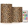 JUMBEAR Set di 2 candele a LED, bellissime candele senza fiamma con stampa leopardata, 10,2 cm e 12,7 cm, in vera cera, con telecomando a 18 tasti e funzione timer 24 ore