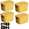 CNKHDZ Set da 4 contenitori con coperchio, contenitori impilabili con coperchio, contenitori in plastica per scaffali, cucina e bagno (Giallo, 25.5 * 18 * 15.4cm)