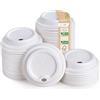 Love Nature Coperchio per Bicchieri Usa e Getta 300 ml - 50 pezzi Ø 90mm Coperchi in Canna da Zucchero per Bicchierini Caffè - Biodegradabile Coperchio Bianco