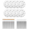 Kaiyzo Set Tavolozze per Pittura, Palette a 10 Fori per Acquerello Acrilico e Olio, Vaschette in Plastica Riutilizzabili con 30 Pennelli in Nylon, Bianco