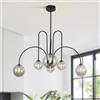 KCO Lighting Lampadario Sputnik Nero 6 Luci, Lampadario Mid Century Modern con Paralume a Globo in Vetro Fumo, Lampada a Sospensione per Sala da Pranzo, Soggiorno, Camera da Letto, Cucina