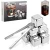 KITDAHOM 8 Pezzi Cubetti di Ghiaccio Riutilizzabili - Pietre da Whisky In Acciaio Inox 304 Con Pinza - Perfetti Per Cocktail, Vini e Molto Altro