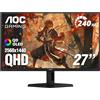AOC Q27GAZD - Monitor da gioco OLED QD da 27, QHD 2560 x 1440, 240 Hz 0,03 ms, 1 HDMI 2.0 x1, 1 porta di visualizzazione, compatibile G-Sync, compatibile per giochi su console, punto zero luminosità