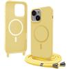 Bigcousin Magnetica Cover con Cordino per iPhone 15 Plus,[Compatibile con MagSafe], Cover in Silicone, Regolabile Cordino da Collo Nylon Catena Collana Tracolla,Giallo