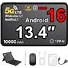 Crelander Tablet da 13,4 pollici, Android 16, con slot per scheda SIM, 4G/5G LTE Calling, display da 120 Hz, 32 GB + 256 GB, 10000 mAh, S565 2,9 GHz, tablet da gioco, doppia fotocamera, con custodia, tastiera