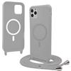 Bigcousin Magnetica Cover con Cordino per iPhone 11 Pro Max,[Compatibile con MagSafe], Cover in Silicone, Regolabile Cordino da Collo Nylon Catena Collana Tracolla,Grigio chiaro