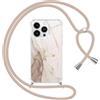 Yoedge Cover con Cordino per iPhone 13 Pro Max 6,7, Custodia Trasparente Aesthetic Disegni Marble, Donne Ragazze Morbido TPU Silicone PC Antiurto Protettiva Case con Collana Tracolla Laccio Collo, 03