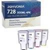 PRYVONIA 728 cartucce di inchiostro compatibili per HP DesignJet T730 T830, ricambio per F9J68A, F9K17A, F9K16A, F9K15A, 300 ml, confezione da 4 pezzi, nero/ciano/magenta/giallo)