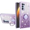 Yarxiawin Custodia per OPPO Find X3 Lite 5g Silicone Morbido con Anello Supporto, Effetto Glitter per OPPO Find X3 Lite Cover Trasparente Sottile Fiore Antiurto Case Brillante (Viola)