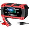 RYQLVOT Caricabatterie Auto 10A 12V Mantenitore Batteria Moto Intelligente Carica Batteria Portatile con Schermo LCD Multi Protezioni 6 Modalità per Moto Auto Batteria AGM Barche