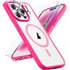 ORETECH Magnetica Cover per iPhone 14 Pro con 2 Pezzi Pellicola Protettiva in Vetro Temperato & 1 Pezzi Pellicola Fotocamera Antiurto Ultra Sottile Hard PC Silicone Cover,Rosa Caldo