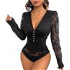 Generisch Body Donna Pizzo Sexy Manica Lunga Scollo Profondo V Mesh Floreale Trasparente Un Pezzo Serata Club 2025