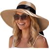 Hat Hut Cappello da sole da donna a tesa larga in paglia UPF 50+, protezione UV, ripiegabile, cappello da spiaggia per l'estate, Beige, M