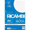 Pigna 00629035M, Ricambio non rinforzato, Rigatura 5M, quadretti 5 mm per 2° e 3° elementare, Carta 80g/mq, Pacco da 40 Fogli