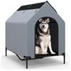 FANTASK Cuccia per cani da esterno 2 in 1, cuccia rialzata con copertura rimovibile, in tessuto a rete traspirante, per cani di medie dimensioni, Oxford, grigio (75 x 110 x 106 cm)