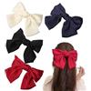 WUYJI Hair Barrettes, Fermagli per capelli con fiocco in raso, 4 pezzi, fermagli per capelli a molla, eleganti fermagli per capelli grandi (nero, rosso, bianco, blu navy)