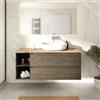 Parama Mobile bagno sospeso 100cm due cassetti con vano a giorno rovere scuro e top rovere chiaro | Hexa