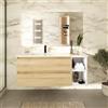 Parama Mobile bagno sospeso 100cm due cassetti rovere chiaro stone oak con lavabo sinistro e vano a giorno bianco opaco | Hexa