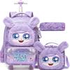 HTgroce Zaino Trolley Scuola Elementare Bambina - Set 3 in 1 con Pranzo al Sacco e Astuccio - Zainetto con Ruote Ergonomico per Primaria e Viaggio