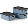 Rotho Jive Rotho Scatole Plastica con Coperchio 3 x 10 L Impilabili Blu Antracite | Contenitore Plastica con Coperchio, Scatola Porta Oggetti, Scatole con Coperchio, A4 Modulare Impilabile, Plastica Riciclata