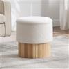 chairus Pouf Contenitore da Salotto in Pelliccia Sintetica Piccolo Poggiapiedi con Contenitore Sgabello Poggiapiedi con Seduta Imbottita e Ottomana Base in Doghe di Legno, Bianco