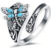 Wasise Gioielli turchesi da donna - Anello a libellula bohémien, in argento Sterling con turchese, anello regolabile per pollice per ragazze, gioielli vintage antichi, anelli impilabili