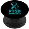 Mental Health Awareness PTSD Warrior Des Nastro verde acqua per la consapevolezza del disturbo da stress post-traumatico da stress post-traumatico PopSockets PopGrip Adesivo