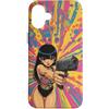 Psychedelic Groovy Custodia per iPhone 16 Plus Carino Anime Ragazza con Pistola Grafica Psichedelica