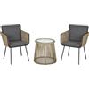 Set 2 Poltroncine Con Tavolino Da Esterno In Rattan Pe Stile Boho, Cachi E Grigio