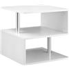 Tavolino Basso Da Salotto, Tavolino Da Salotto Bianco, Design Moderno, Superficie Ampia, Due Ripiani, Forma S, In Legno E Ferro, 50 X 50 X 50cm, Bian
