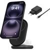 Belkin BoostCharge Caricabatteria magnetico pieghevole 2 in 1 con Qi2 15W, Caricatore wireless compatibile con MagSafe, ricarica rapida per Apple iPhone 17, iPhone Air, Pixelsnap, alimentatore - Nero