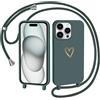 CaseLover Cover compatibile iPhone 13 Pro con Cordino, Custodia con Laccio Collana Regolabile Morbida TPU Silicone Case con Motivo Cuore AntiGraffio Antiurto Protettiva Cover per iPhone 13 Pro, Verde