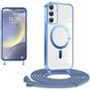 CaseLover Cover Magnetica per Samsung Galaxy S25 Plus con Cordino, Custodia con Laccio Collana Regolabile Morbida TPU Silicone Case Antiurto Trasparente Protettiva Cover per Samsung S25+ 5G, Blu